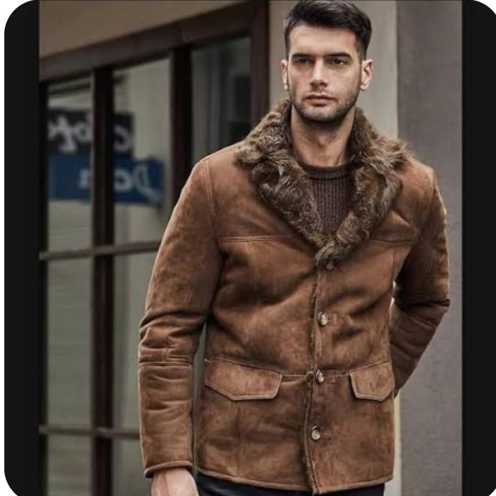 Shearling Men's Heavyweight Suede Jacket With Fur Lining